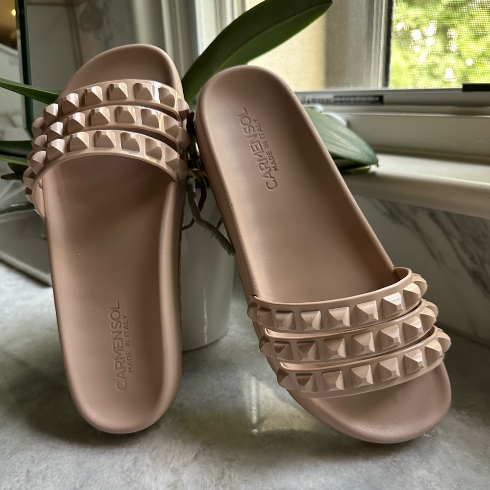 Carmen Sol Franco Three Strap Slide Sandals